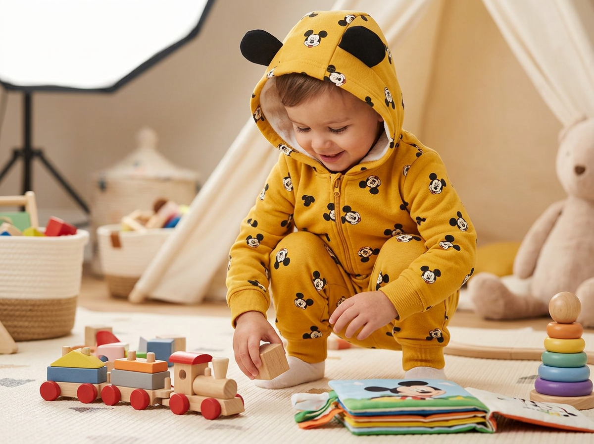 Komplet żółta bluza z myszką i uszami na kapturze + spodnie żółte z myszką